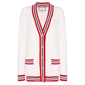 Gucci White Cardigan with Red and Blue Accents